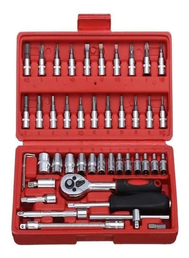 Mabron مجموعة أدوات يدوية من مابرون مكونة من 46 قطعة، تتضمن أدوات إصلاح السيارات، وصندوق أدوات ميكانيكية للورشة المنزلية، ومجموعة مفاتيح ربط، ومجموعة مفكات براغي. - Image 1